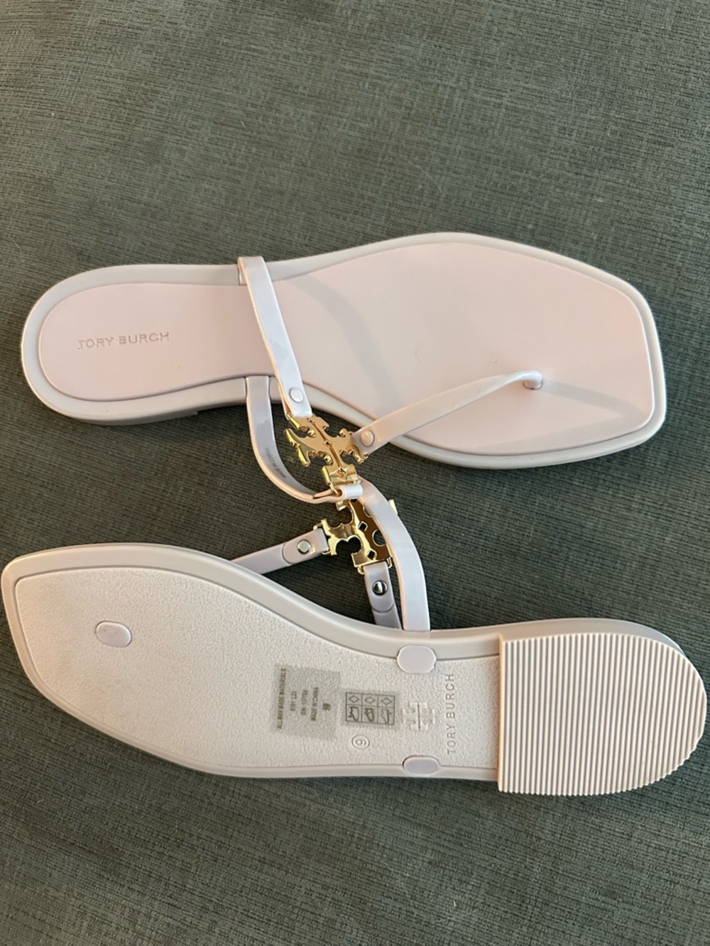 Tory Burch White Patent Logo Thong Sandals